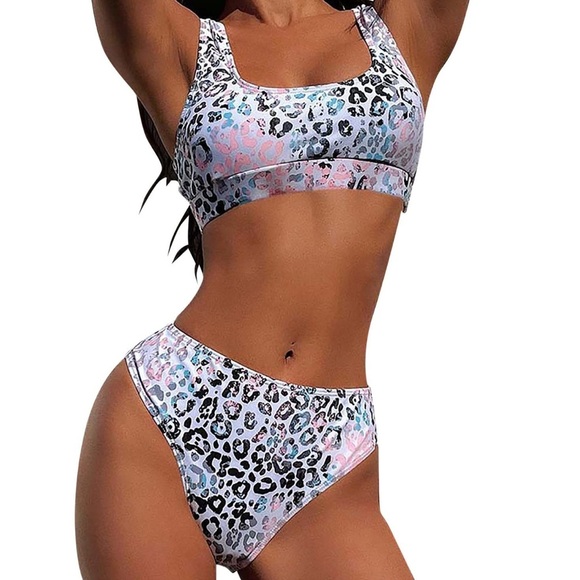 NWOT Shein | Pink & Black Animal Print High Waist Bikini Set Size Large - Picture 1 of 9